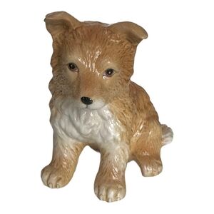 Vintage HOMCO Collie Puppy Dog Figurine Ceramic Sculpture No 8828 Tan White VG